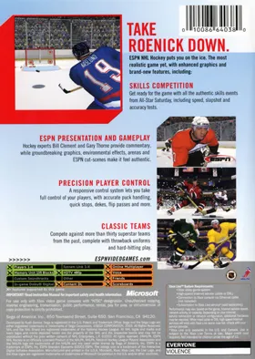 ESPN NHL Hockey (USA) box cover back